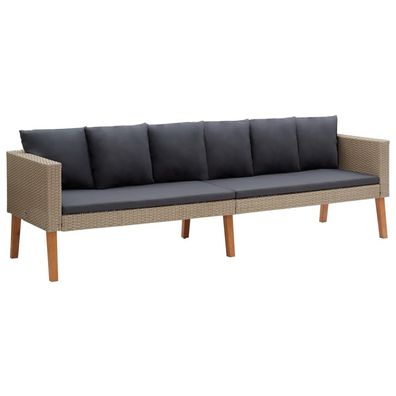 3-Sitzer Gartensofa in Beige aus Polyrattan mit Auflagen