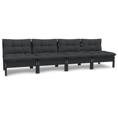 4-Sitzer Gartensofa aus Schwarzer Kiefer mit Anthrazit Kissen