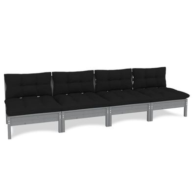 4-Sitzer Gartensofa aus Grauer Kiefer mit Anthrazit Kissen