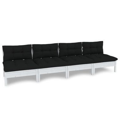 4-Sitzer Gartensofa aus Weißer Kiefer mit Anthrazit Kissen