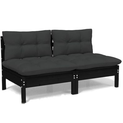 2-Sitzer Gartensofa aus Schwarzer Kiefer mit Anthrazit Kissen