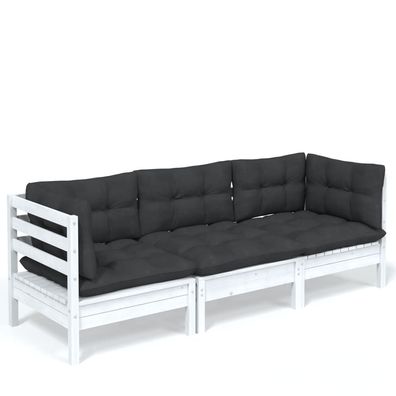 3-Sitzer Gartensofa aus Weißer Kiefer mit Anthrazit Kissen