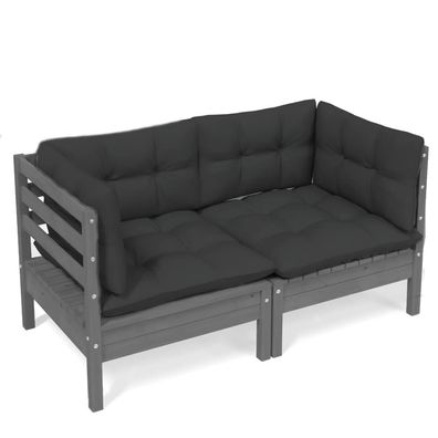 2-Sitzer Gartensofa aus Grauem Kiefernholz mit Anthrazit Kissen