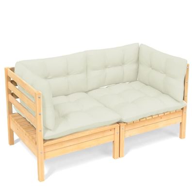 2-Sitzer Gartensofa aus Kiefernholz mit Cremeweißen Kissen