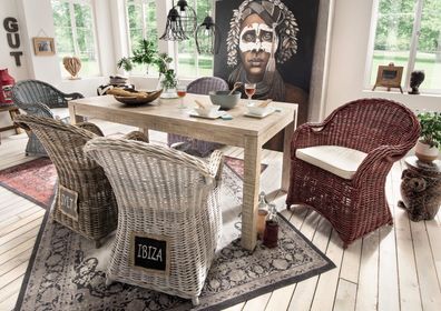 Unikat Esstisch Priya aus Altholz 160 x 76 x 90 cm Weiß