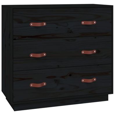 Sideboard mit Schubladen Kiefer Massiv 80x40x75 cm Schwarz