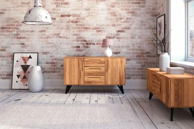 Kommode Rolo aus Kernbuche massiv 136x45x81 mit 2 Türen 3 Schubladen Metallbeine