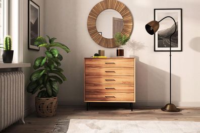 Kommode Seiba Kernbuche massiv 97x45x95 mit 5 Schubladen und Metallbeinen