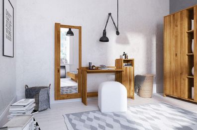 Schminktisch Zigo aus Wildeiche massiv 171x41x148 mit 1 Tür 1 Fach und Spiegel