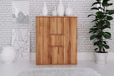 Kommode Bento aus Kernbuche massiv 111x45x129 cm mit 4 Türen und 1 Schublade