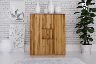 Kommode Bento aus Wildeiche massiv 111x45x129 cm mit 4 Türen und 1 Schublade