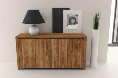 Kommode Tinci aus Wildeiche massiv 150x45x77 mit 4 Türen und Holzbeinen