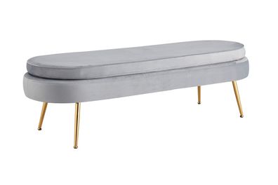 Sitzpouf Oval Hellgrau 142 x 45 cm Samt mit Metallbeinen Gold