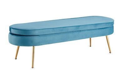 Sitzpouf Oval Blau 142 x 45 cm Samt mit Metallbeinen Gold