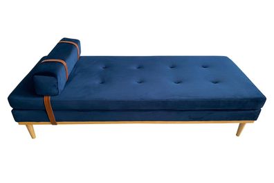 Daybed Blau 180 x 75 cm aus Samt mit Beinen aus Heveaholz