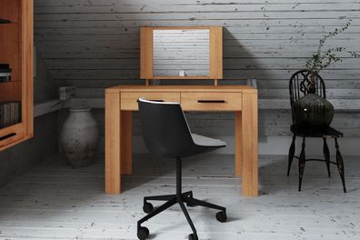 Schminktisch Lubic Kernbuche massiv111x128x45 m. 2 Schubladen Spiegel Holzbeinen