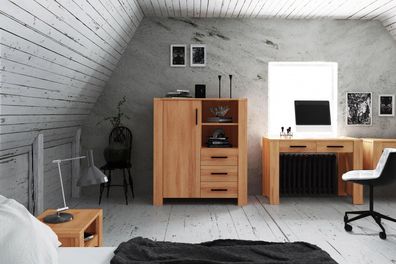 Kommode Lubic aus Kernbuche massiv 111x45x128 mit 1 Tür 3 Schubladen 2 Fächern