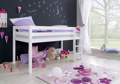 Halbhoes Einzelbett Alex Buche massiv 90x200 cm Weiß lackiert