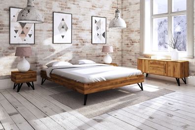 Bett Rolo 3 Sonderlänge 80x210 Kernbuche massiv mit Metallbeinen ohne Kopfteil