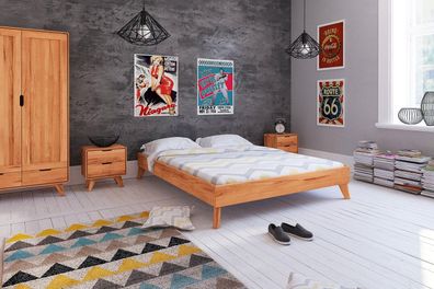 Bett Gerg 3 Sonderlänge 90x220 Kernbuche massiv ohne Kopfteil mit Holzbeinen
