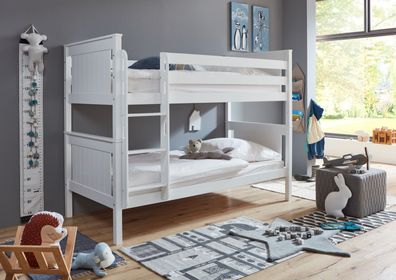 Etagenbett Mia Buche Massiv Weiß mit Rollrost 90x200 cm