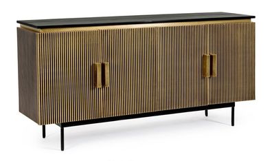 Sideboard Virat 160x40x80cm MDF mit Messingbeschichtung Platte aus Mango-Holz