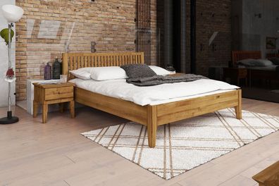 Bett Sydo 1 Sonderlänge 140x210 Wildeiche massiv mit Holzkopfteil und Holzbeinen