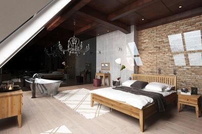 Bett Sydo 1 Sonderlänge 80x220 Kernbuche massiv mit Holzkopfteil und Holzbeinen
