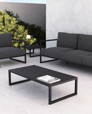 Couchtisch Comova 114 x 60 x 30 cm Aluminium Schwarz Wohnzimmer Tisch Neu