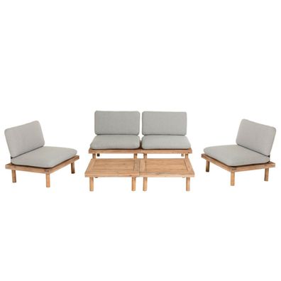 Set Viridis 4 Sessel, 2 Tische Akazienholz Loungeset Garnitur Außenbereich