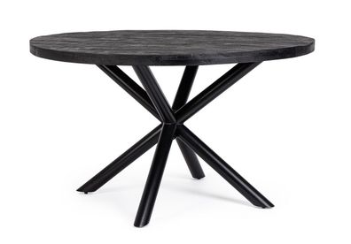 Esstisch Hastings Ø130x76cm Schwarz Mangoholz Platte Rund Kreuzgestell aus Stahl