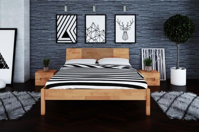 Bett Bento 6 Sonderlänge 80x210 Kernbuche massiv Holzkopfteil und Holzbeine