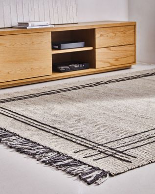 Teppich Eneo 160 x 230 x 1 cm Beige und Braun Bodenteppich Wohnzimmer Esszimmer
