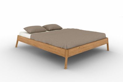 Bett Swig 3 Sonderlänge 100x220 cm Wildeiche massiv ohne Kopfteil mit Holzbeinen