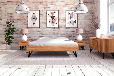 Bett Rolo 3 Sonderlänge 140x190 Kernbuche massiv mit Metallbeinen ohne Kopfteil