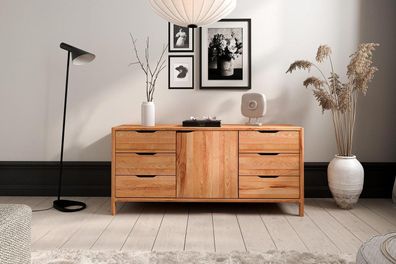 Kommode Swig aus Kernbuche massiv geölt 140x50 cm mit 1 Tür und 6 Schubladen