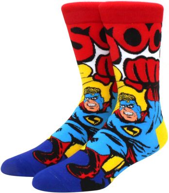 Superman Rote Socken - DC Comics Cartoon-Socken in 3/4-Länge, 360° Rundum-Motiv