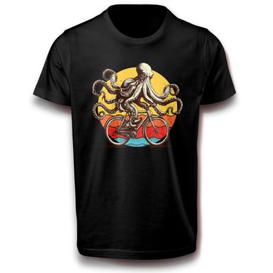 Radfahrer Tintenfisch Oktopus auf Fahrrad Spaß Lustig Fun T-Shirt 122 - 3XL Baumwolle