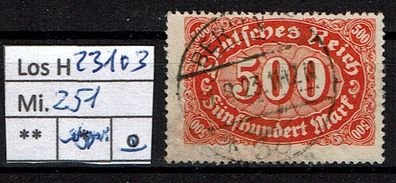 Los H23103: Deutsches Reich Mi. 251, gest., gepr. INFLA