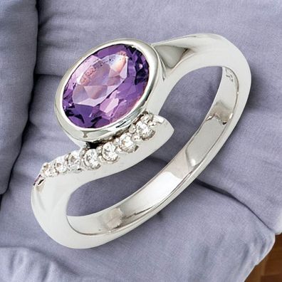 Damen Ring 925 Sterling Silber rhodiniert mit Zirkonia lila violett Silberring