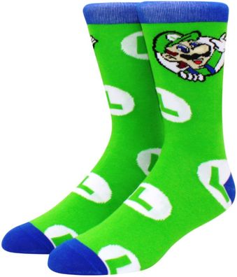 Luigi Neongrüne Charakters Socken - Super Mario 360° Charakter Cartoon Motiv-Socken