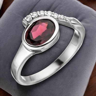 Damen Ring 925 Sterling Silber 1 Granat rot mit Zirkonia Silberring Granatring