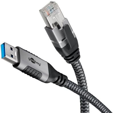 Goobay 70299, USB A, RJ-45, 1 m, Schwarz, Silber