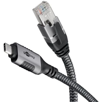 Goobay 70697, USB C, RJ-45, 1,5 m, Schwarz, Silber