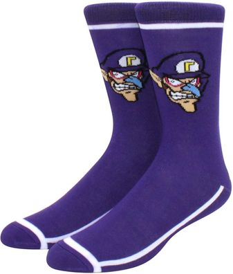 Waluigi Lila Lustige Socken - Super Mario Kart 360° Charakter Cartoon Motiv-Socken