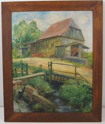 Ölgemälde 1946 sign. H.C. Delfs, Wassermühle / 5866