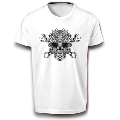 Skull Totenkopf Arbeit Werkzeug Mechaniker Schädel Motor Getriebe Schlosser T-Shirt