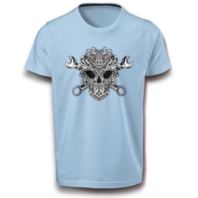 Skull Totenkopf Arbeit Werkzeug Mechaniker Schädel Motor Getriebe Baumwolle T-Shirt