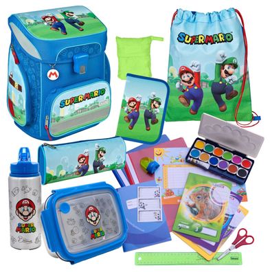 Scooli Schulranzen Super Mario Brothers 20 Teile-Set Trinkflasche Brotdose u. Zubehör