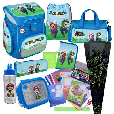 Scooli Schulranzen Super Mario Brothers 22 Teile-Set Sporttasche Schultüte u. Zubehör